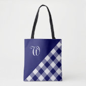 Chique Monogram Blauw Wit Buffel Controleer Geomet Tote Bag (Voorkant)