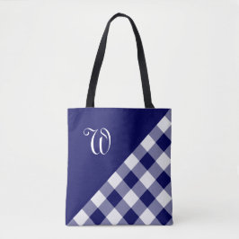 Chique Monogram Blauw Wit Buffel Controleer Geomet Tote Bag