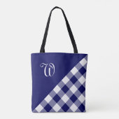 Chique Monogram Blauw Wit Buffel Controleer Geomet Tote Bag (Achterkant)