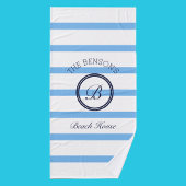 Chique Monogram Blauwe Strepen Familienaam Strand  Bad Handdoek