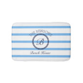 Chique Monogram Blauwe Strepen Familienaam Strand  Badmat (Voorkant)