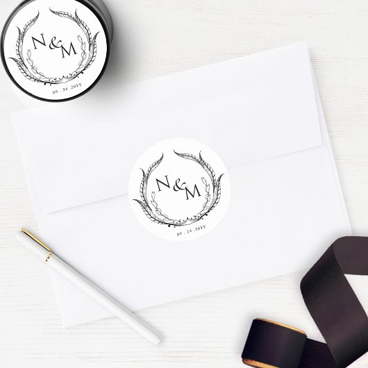 Chique Monogram Bruiloft Envelop Seal / Favor stic Ronde Sticker