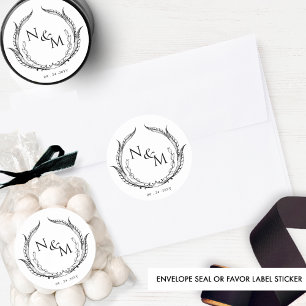 Chique Monogram Bruiloft Envelop Seal / Favor stic Ronde Sticker