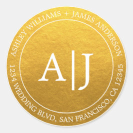 Chique Monogram Bruiloft Retouradres Gold Classic Ronde Sticker