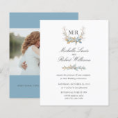 Chique Monogram Crest Goud blauw bloemenfoto bruil (Voorkant / Achterkant)