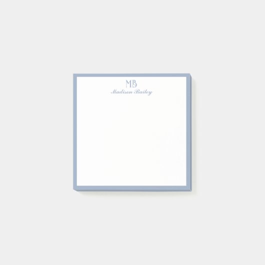 Chique Monogram Decoratieve Typografie | Dusty Blu Post-it® Notes (Voorkant)