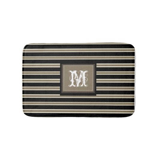 Chique Monogram & Eenvoudige Witte Beige Zwarte St Badmat (Voorkant)
