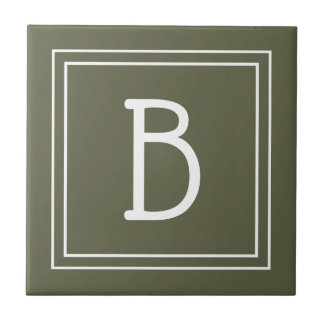 Chique monogram geborduurd rustiek groen & witte i tegeltje