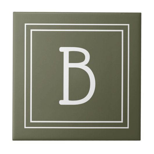 Chique monogram geborduurd rustiek groen & witte i tegeltje (Voorkant)