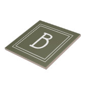 Chique monogram geborduurd rustiek groen & witte i tegeltje (Zijkant)