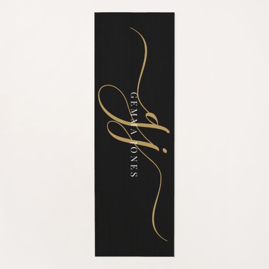 Chique Monogram Gouden Script Initialen Zwart Yogamat (Voorkant)