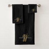 Chique Monogram Gouden Script Naam Zwart Bad Handdoek (Insitu)