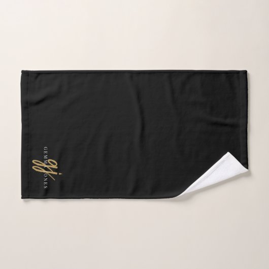 Chique Monogram Gouden Script Naam Zwart Bad Handdoek (Handdoek)