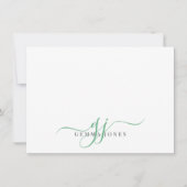Chique Monogram Groen Script Initialen Notitiekaartje (Voorkant)