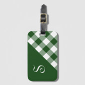 Chique Monogram Groen Wit Buffalo Check Geometrisc Bagagelabel (Voorkant (verticaal))