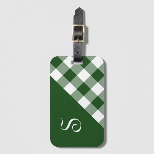 Chique Monogram Groen Wit Buffalo Check Geometrisc Bagagelabel (Voorkant (verticaal))