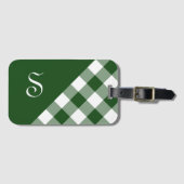 Chique Monogram Groen Wit Buffalo Check Geometrisc Bagagelabel (Voorkant (horizontaal))
