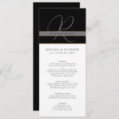 Chique Monogram Houtskool Zwart Wit Bruiloft Menu (Voorkant / Achterkant)