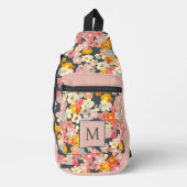 Chique Monogram Initiaal Bloemenroze Sling Bag (Voorkant)