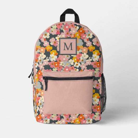 Chique monogram initiaal bloemmotief roze rugzak (Voorkant)