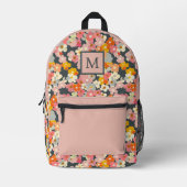 Chique Monogram Initiaal Floral Roze Rugzak (Voorkant)