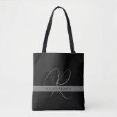 Chique Monogram Initiaal Naam Charcoal Grijs Zwart Tote Bag (Voorkant)