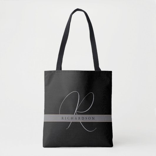 Chique Monogram Initiaal Naam Charcoal Grijs Zwart Tote Bag (Voorkant)