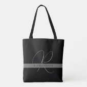 Chique Monogram Initiaal Naam Charcoal Grijs Zwart Tote Bag (Achterkant)