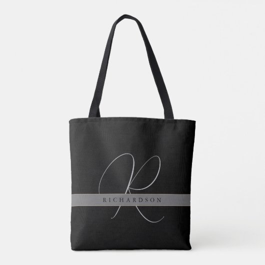 Chique Monogram Initiaal Naam Charcoal Grijs Zwart Tote Bag (Achterkant)