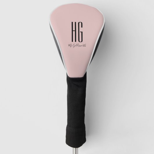 Chique Monogram Initiaal Naam Stof Blush Roze Golfheadcover (Voorkant)