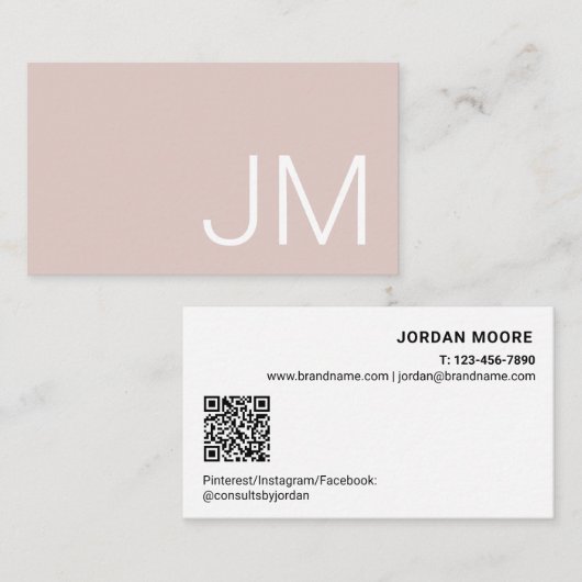 Chique Monogram Initiaal Professionele Roze QR Visitekaartje (Voorkant / Achterkant)