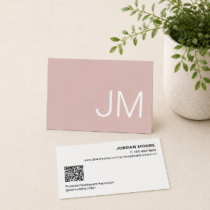 Chique Monogram Initiaal Professionele Roze QR Visitekaartje