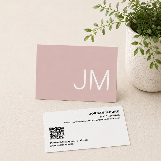 Chique Monogram Initiaal Professionele Roze QR Visitekaartje