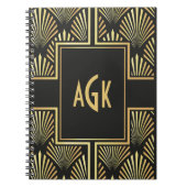 Chique Monogram Initialen Zwart en Goud Art Deco Notitieboek (Voorkant)