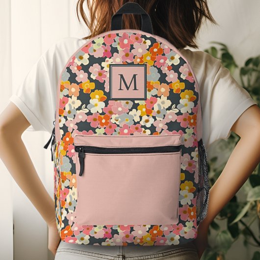 Chique monogram initiële bloem roze rugzak