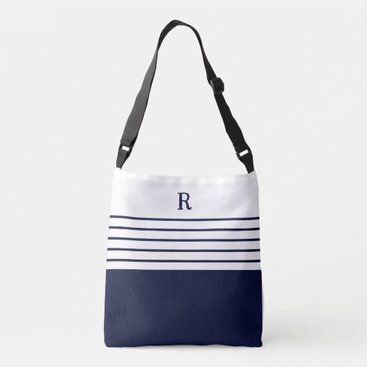 Chique Monogram Kustmarine Blauwe Strepen Strand Crossbody Tas (Achterkant)