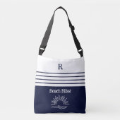 Chique Monogram Kustmarine Blauwe Strepen Strand Crossbody Tas (Voorkant)