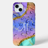 Chique Monogram M Goud Regenboog Kleuren Regendrup Case-Mate iPhone Case (Achterkant)