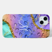 Chique Monogram M Goud Regenboog Kleuren Regendrup Case-Mate iPhone Case (Achterkant (horizontaal))