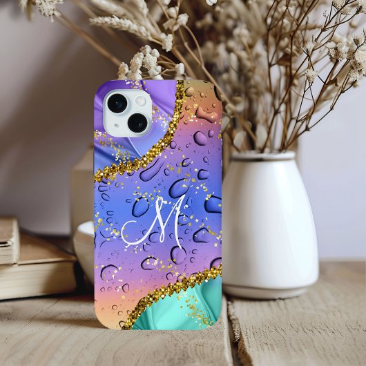 Chique Monogram M Goud Regenboog Kleuren Regendrup Case-Mate iPhone Case