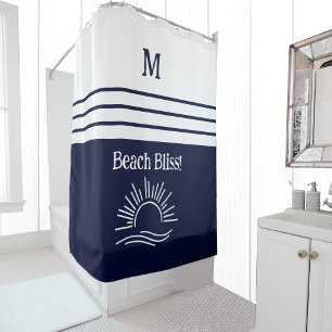 Chique Monogram Marine Blauw Wit Strepen Strand Hu Douchegordijn