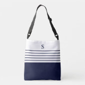 Chique Monogram Marine Blauwe Strepen Kust Nautisc Crossbody Tas (Achterkant)