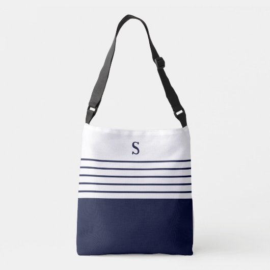 Chique Monogram Marine Blauwe Strepen Kust Nautisc Crossbody Tas (Achterkant)