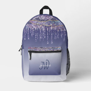 Chique Monogram Marmer Blauw Glitter Drips Bedrukte Rugzak