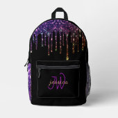 Chique Monogram Meisje Heet Paarse Glitter Drips Bedrukte Rugzak (Voorkant)