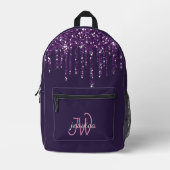 Chique Monogram Meisje Heet Paarse Glitter Drips Bedrukte Rugzak (Voorkant)
