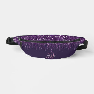 Chique Monogram Meisje Heet Paarse Glitter Drips Heuptasje