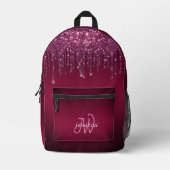Chique Monogram Meisje Hot Roze Glitter Drips Bedrukte Rugzak (Voorkant)