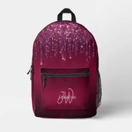 Chique Monogram Meisje Hot Roze Glitter Drips Bedrukte Rugzak