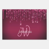 Chique Monogram Meisje Hot Roze Glitter Drips Inpakpapier Vel (Voorkant 3)